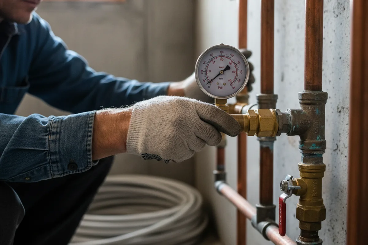 Pressure testing a repaired line during Water Line Repair in Bastrop